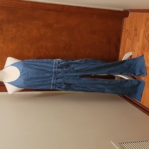JW Signature | Denim Blue Chambray Halter Jumpsuit in size S